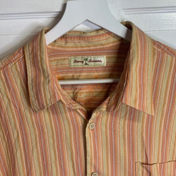 Tommy Bahama Men’s Short Sleeve Orange Stripe 100% Silk Shirt M-091 Sz XXL - Picture 2 of 8